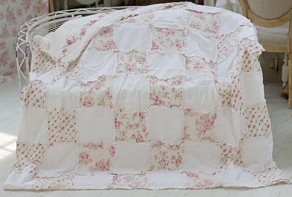 Shabby Chic Style Patchwork Quilt, Vintage Rose, Floral Bedding