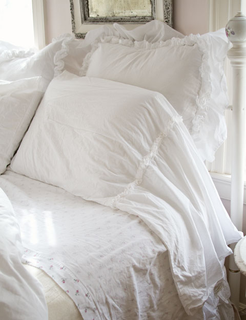 Ruffle Pillow Cases Muslin Bedding White Ruffled Shams These Lovely Pair Of Pillow Cases Are An Exclusive Line To Vintage Rose Collection This Is Made From Muslin With A Mini Ruffle And 18 Over Hang That