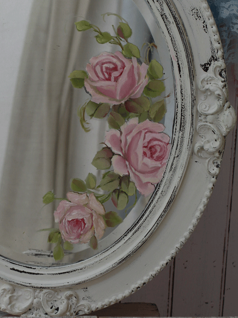 Hand painted roses mirror, antique wall art, vintage mirror, joanne coletti
