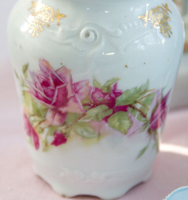 Antique sugar shaker, shabby chic porcelain,vintage rose collection